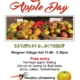 Poster for "Ringmer Apple Day" with images of apples. Event is Saturday 11th October at Ringmer Village Hall, 11:00–2:30. Free entry, apple tasting, tree advice, jams, cakes, refreshments, secateur sharpening.